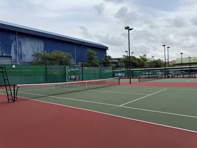 The uncovered courts at Pyramid Tennis in bangkok, Thailand. 