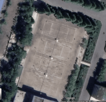 A four court tennis facility in Pyongyang, North Korea.