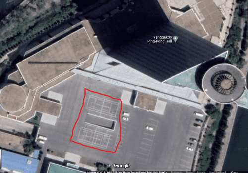 Yanggakdo Stadium tennis courts in Pyongyang, North Korea