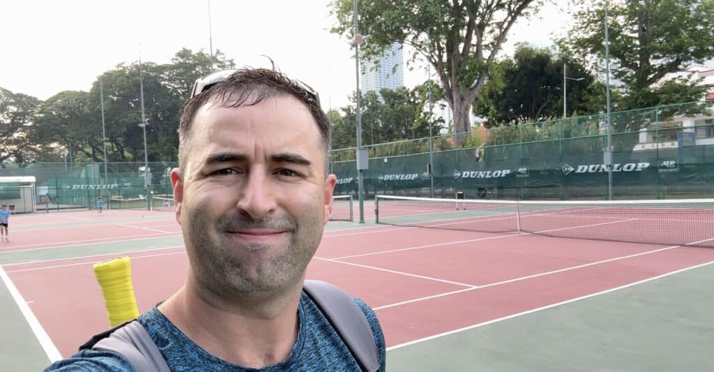 CRC-Penang-Malaysia tennis courts, selfie of Eric Claggett from Primal Tennis